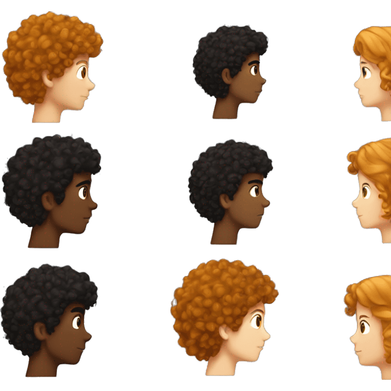 Side profile of a guy who has brown skins a curly big black hair kissing a side profile of a girl with ginger hair emoji