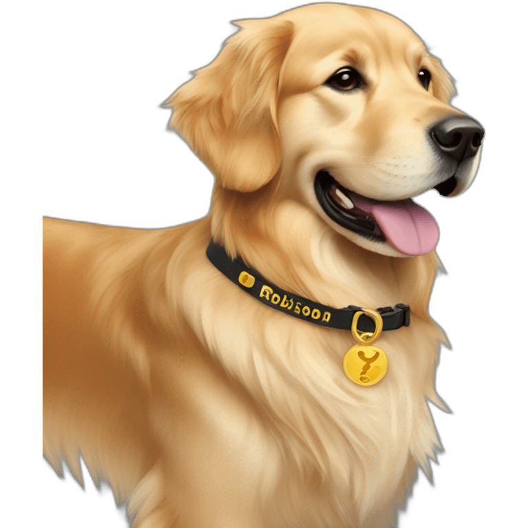 golden retriever collar with the inscription robinson emoji