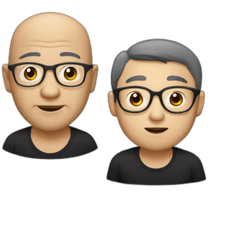 fifty year old with small flat head Chinese man with eyeglasses and black t-shirt emoji