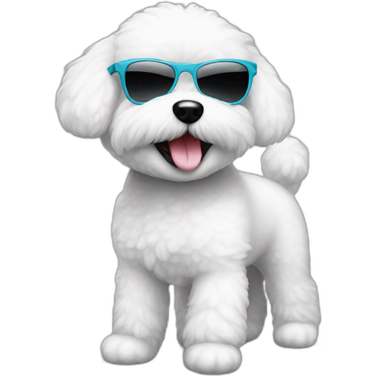 A happy bichon who wears sunglasses emoji