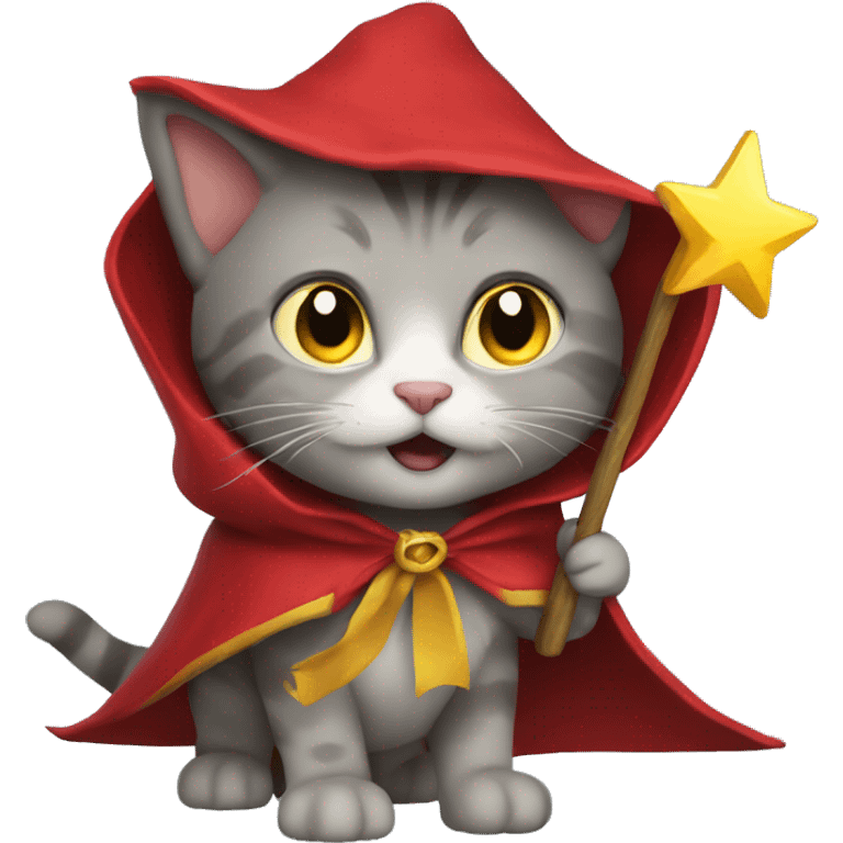 Cat with red cloak and yellow wand  emoji