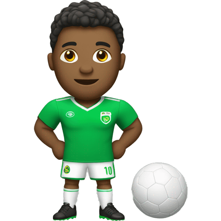 futbolista con balón pies y camiseta verde emoji