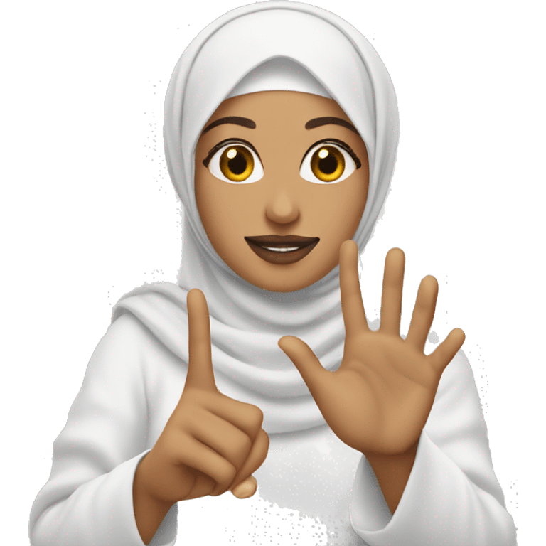 White hijabi with love sign finger emoji