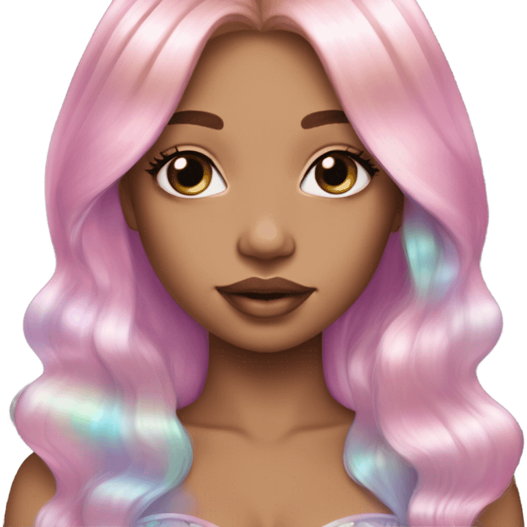 mermaid, magical, blonde hair, pink lips, iridescent, mystical, shiny, holographic, straight hair with highlights emoji