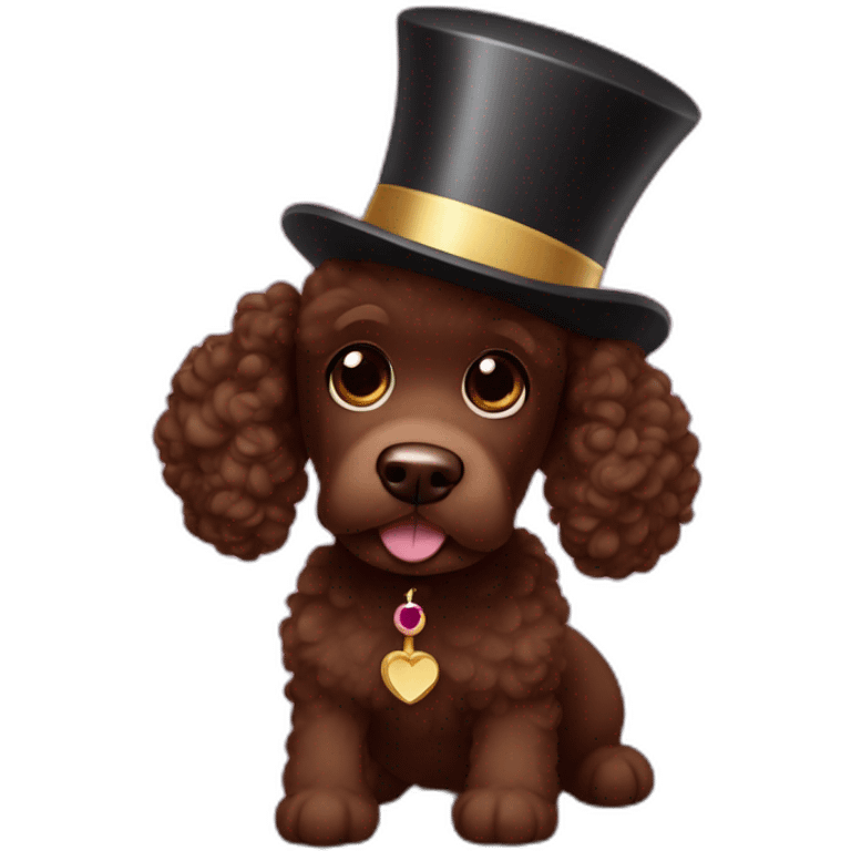 Chocolate poodle in cylinder hat emoji