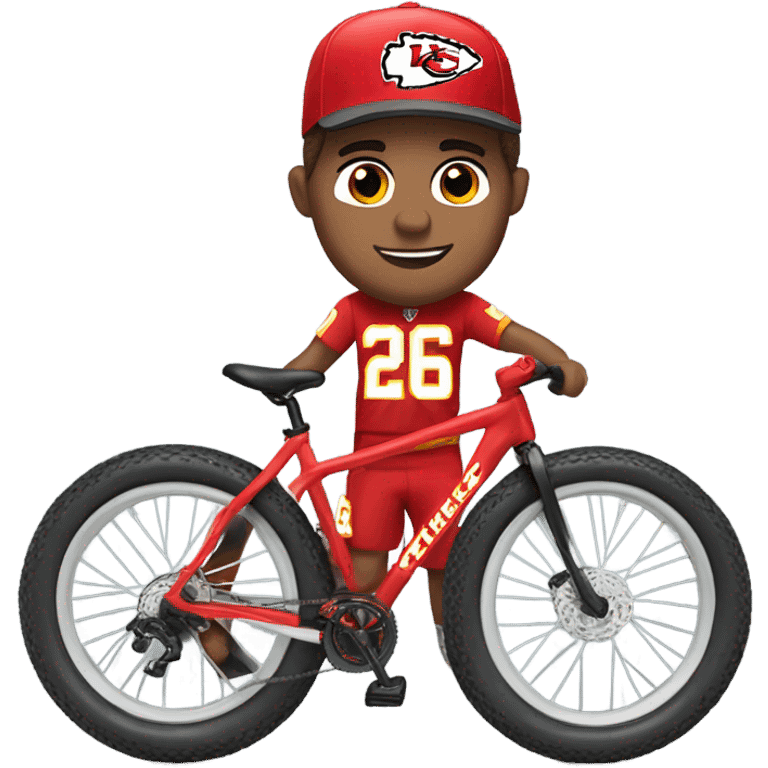 White boy in chiefs gear riding black mountain bike emoji