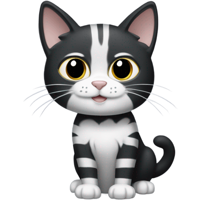 Black cat with white paws and grey stripes emoji