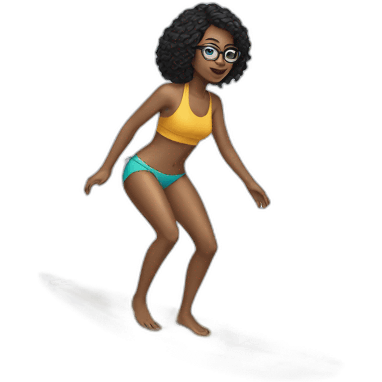 woman on a surfboard black hair glasses emoji