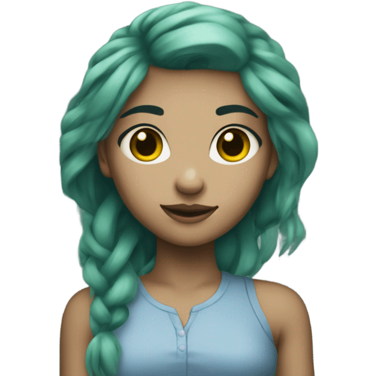 pretty girl with greenish blueish hair that’s very very dark and beautiful face and body emoji