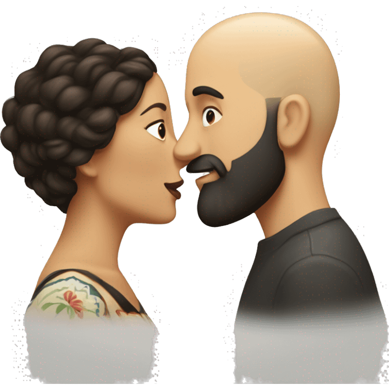 White bald man with dark beard kissing short Mexican woman with long dark wavy hair emoji