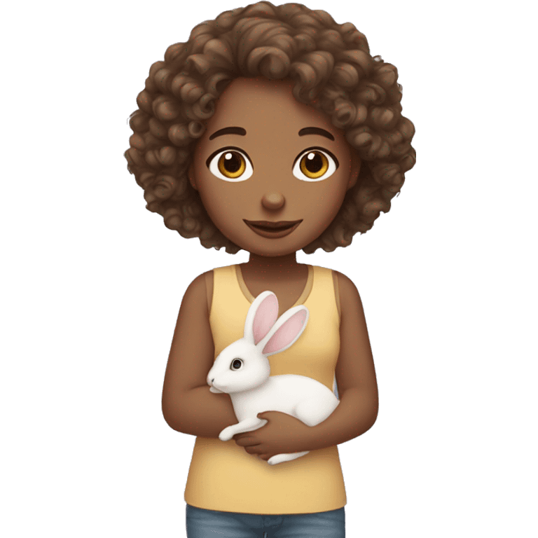 curly-brown hair girl with a bunny emoji