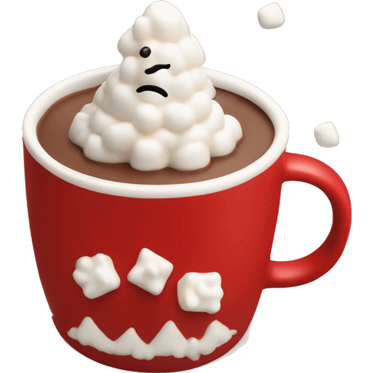 Hot chocolate in red Christmas mug with tiny marshmallows  emoji