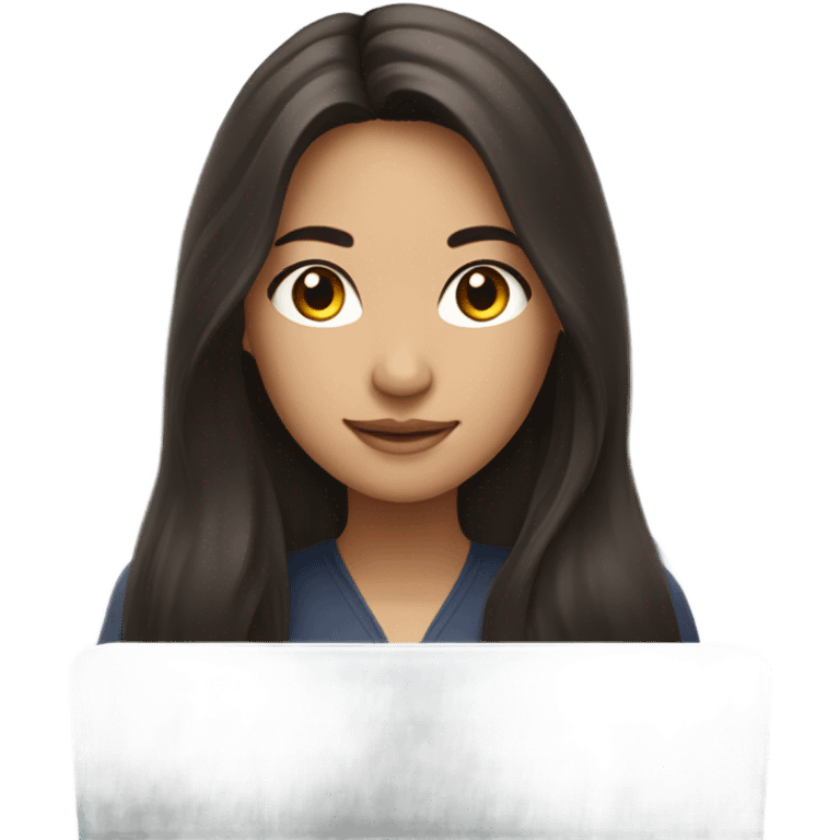 Beautiful brunette Asian long hair working on laptop emoji