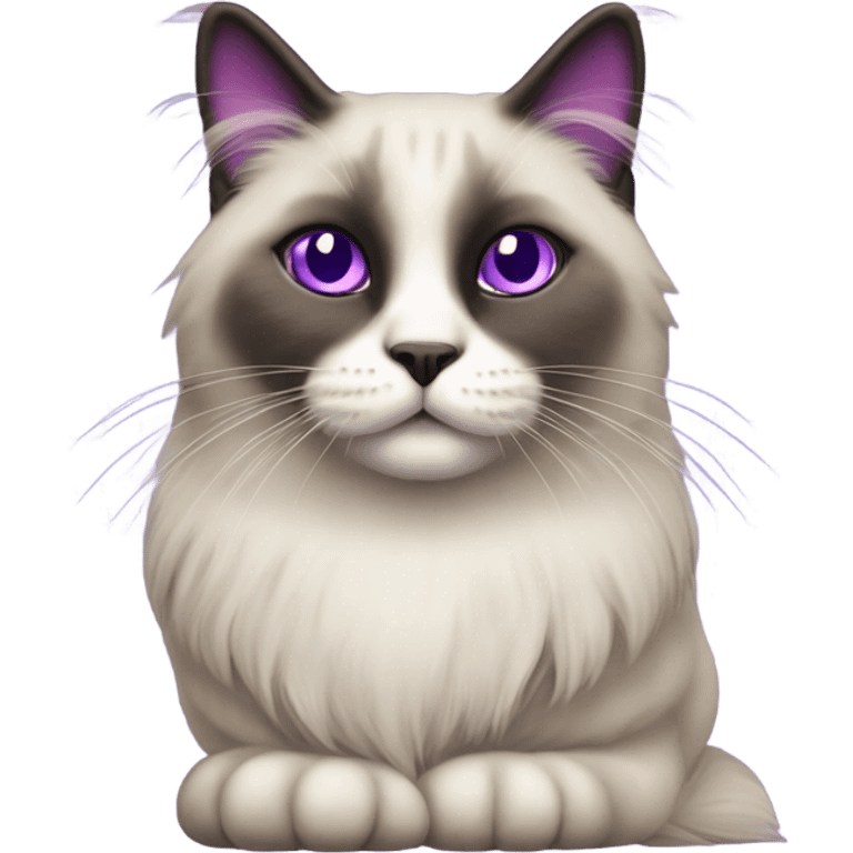 Seal point Ragdoll cat with dark face. The cat is sitting on top of a purple unicorn. emoji