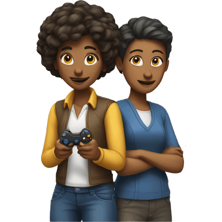 A man and a woman playing a video game emoji