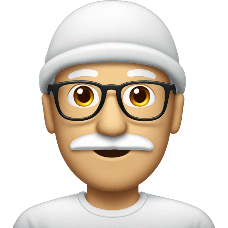 homme blanc sans cheveux avec un bonnet de neige noir des lunettes et une moustache  emoji