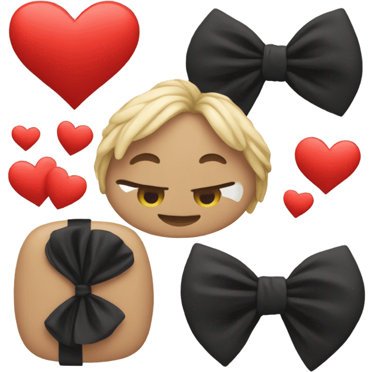 a red heart emoji with a black bow wrapped around it emoji