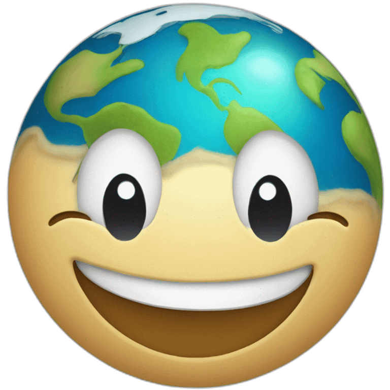 planet earth with cartoon face with smiling eyes emoji