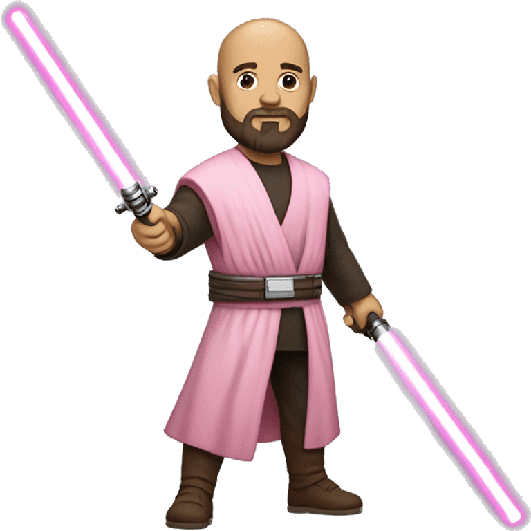 Full body Star Wars bald brown bearded chubby man holding pink light saber emoji