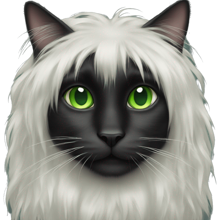 Long haired black cat with green eyes emoji