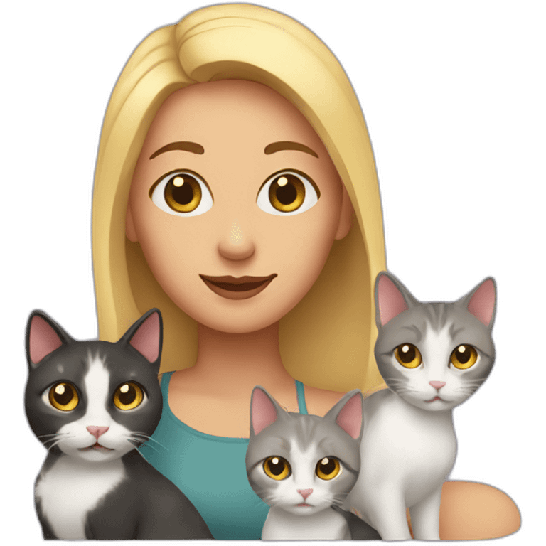 woman and three cats emoji