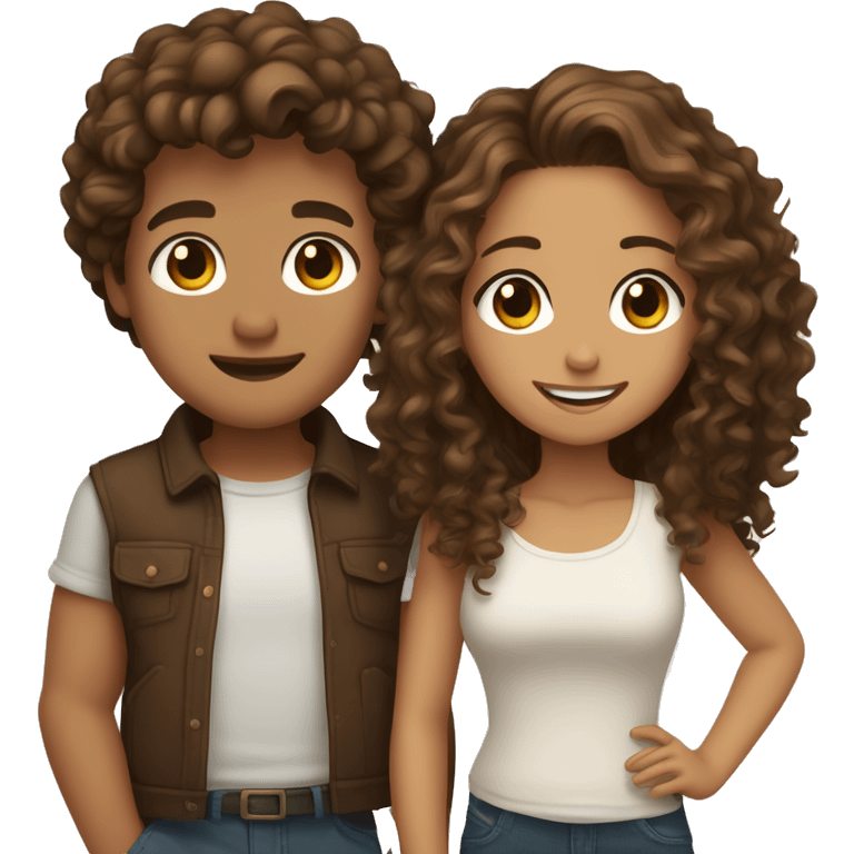 Very cute couple brown haired and browned eyes the biy has curly hair and girl straight light brown emoji