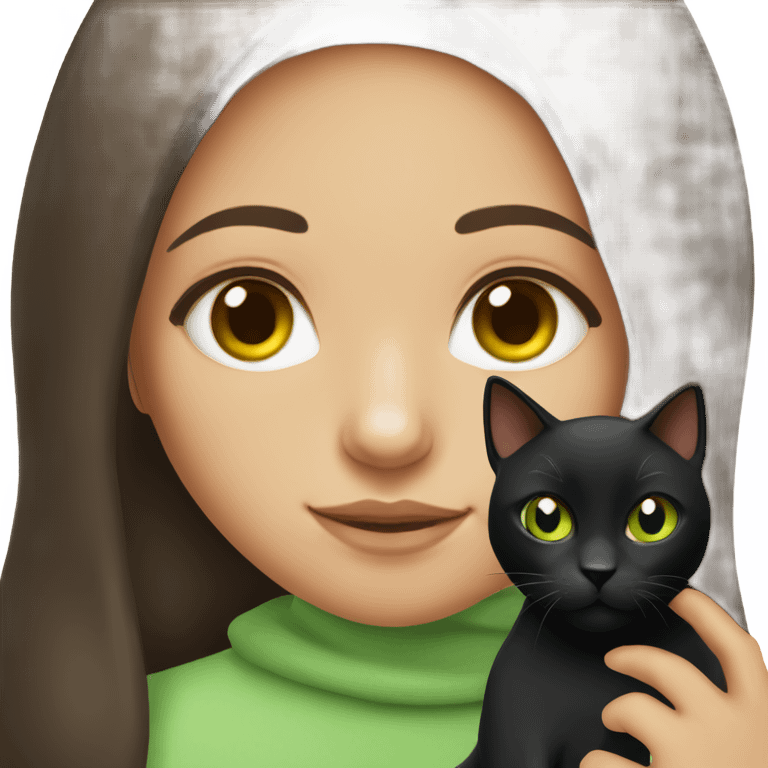 Brunette brown eyed girl with her green eyed black cat  emoji