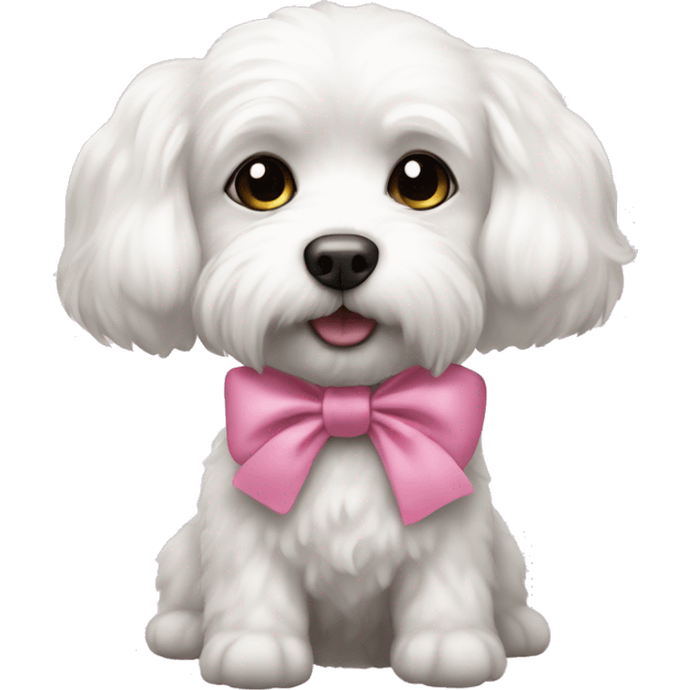 Small-eyes coton white dog with pink bow  emoji