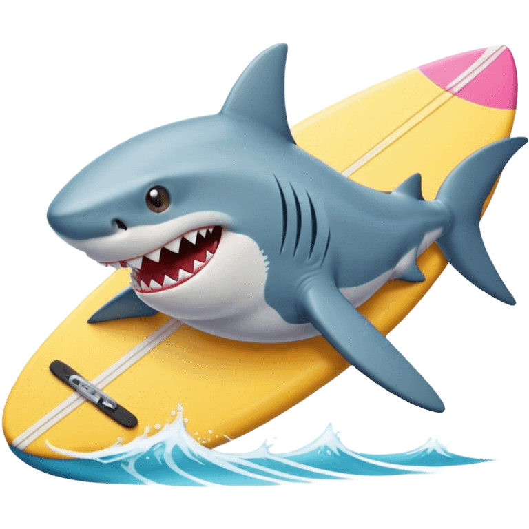 Shark wearing a surf board with a sick beard emoji