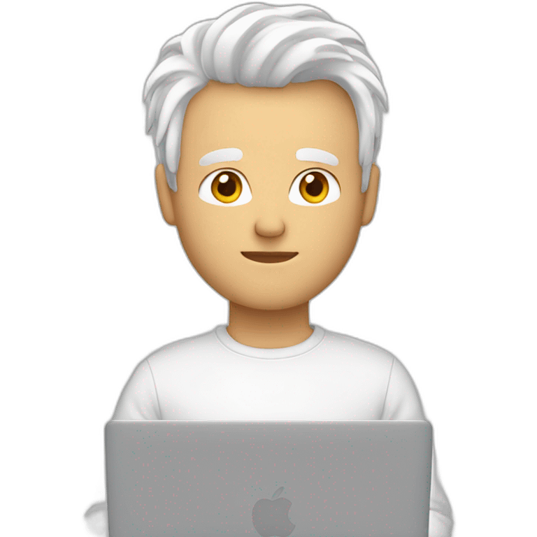 Head hair men white with pullover and macbook emoji