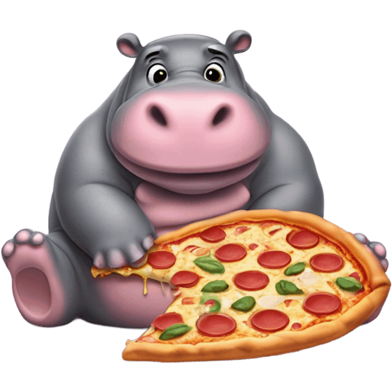 Fat hippo eating pizza emoji