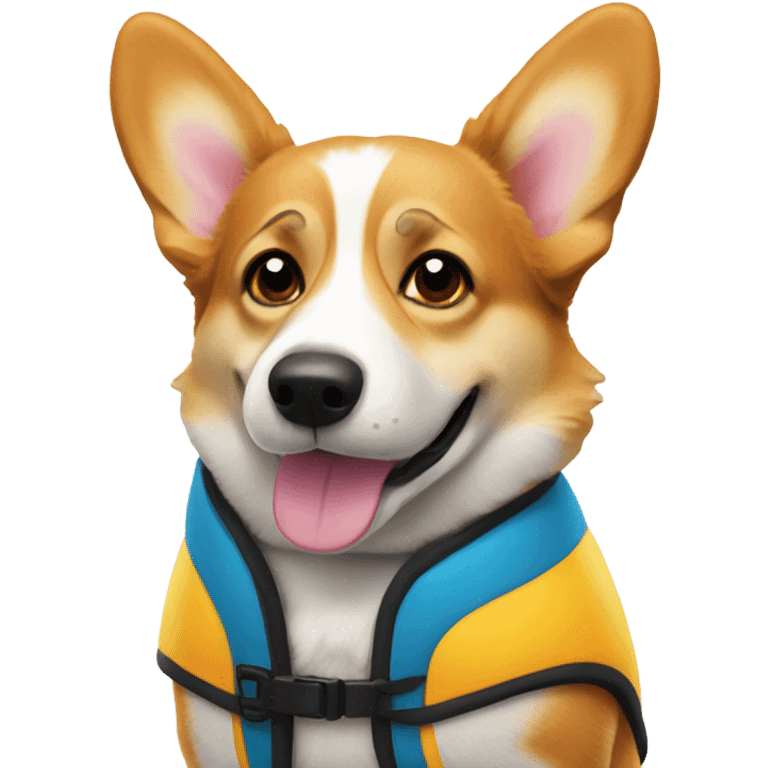 Old corgi wearing a life jacket cute  emoji