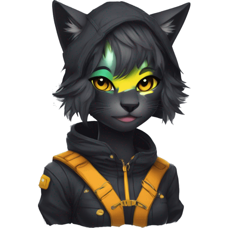 Edgy Shy Anthro cool pretty colorful dark cat-fursona techwear emoji