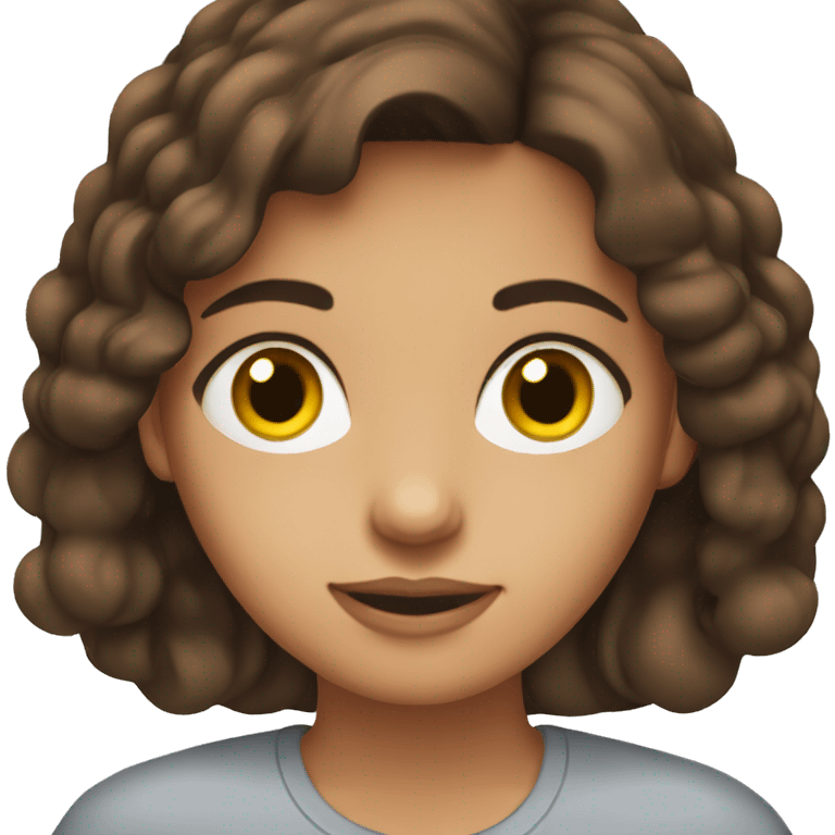 brunette girl with brown eyes on her computer emoji