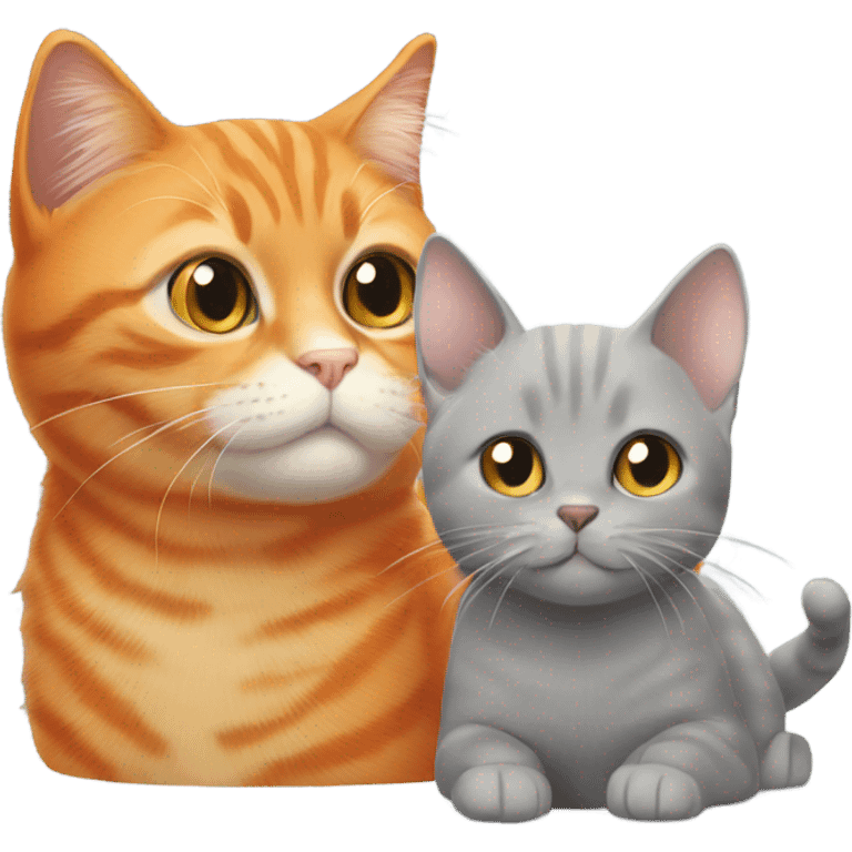 One orange cats with one small cute grey cat emoji