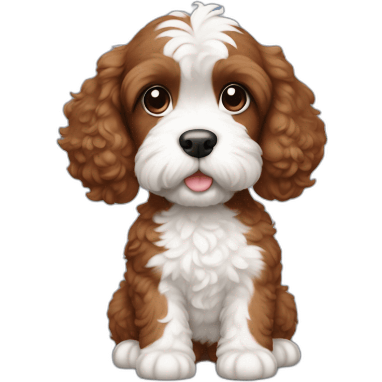 Full body reddish brown baby cockapoo with white patch on chest emoji