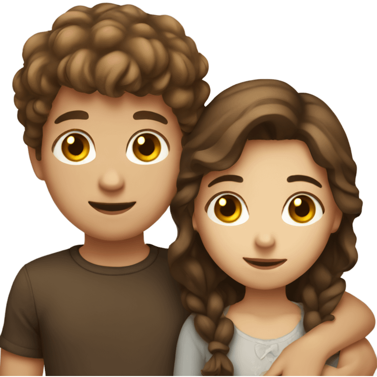 Girl with brown hair hugging boy with brown hair emoji