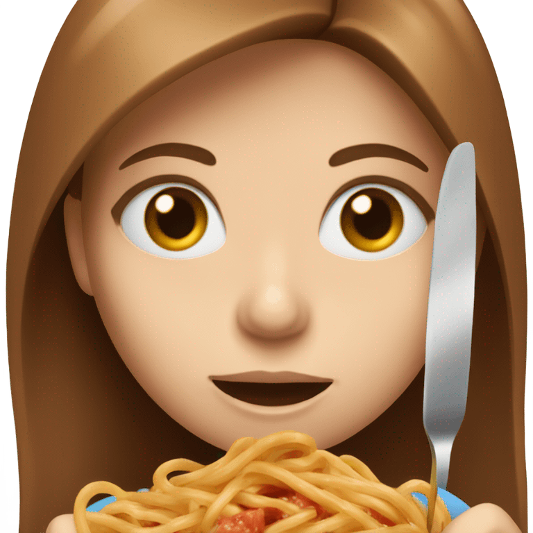 White girl blue eyes brown hair eating spaghetti  emoji