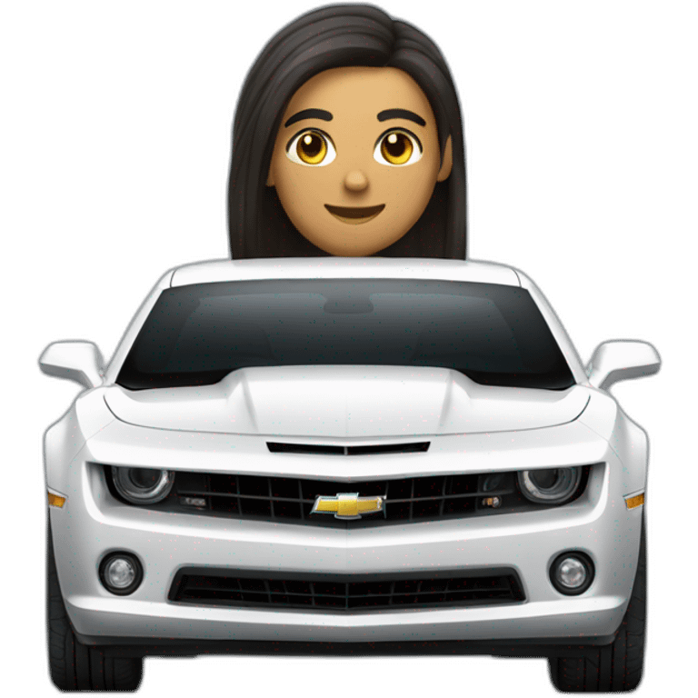 chevy camaro with long dark hair and a half smile emoji