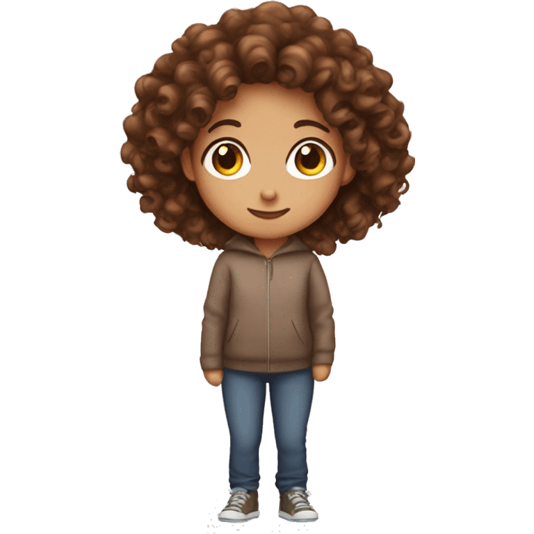 Girl with brown curly hair with a whis emoji