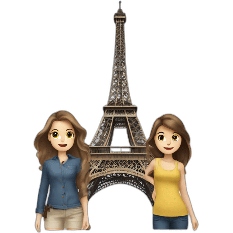 Eiffel Tower with three brunette white girls emoji