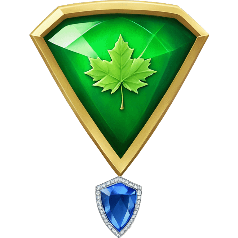 Green Maple Leaf Add Diamond saphire  gems, trophy, add a shield emoji