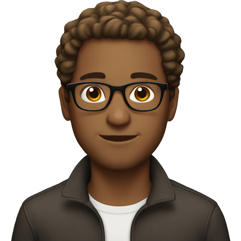 Brown man, normal hair, round glasses emoji