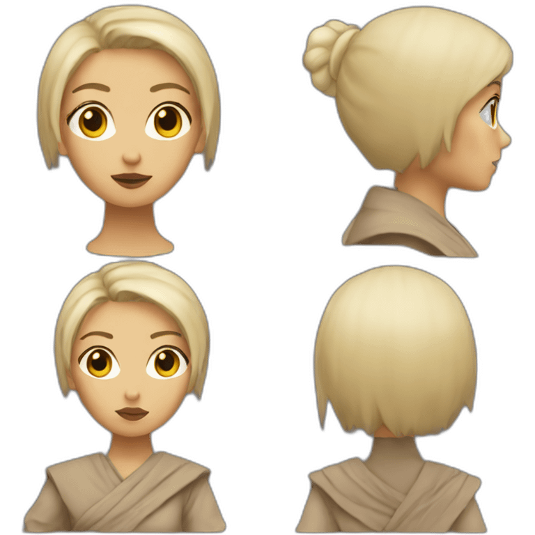 Jedi lady with short blonde hair and dark sand coloured emoji