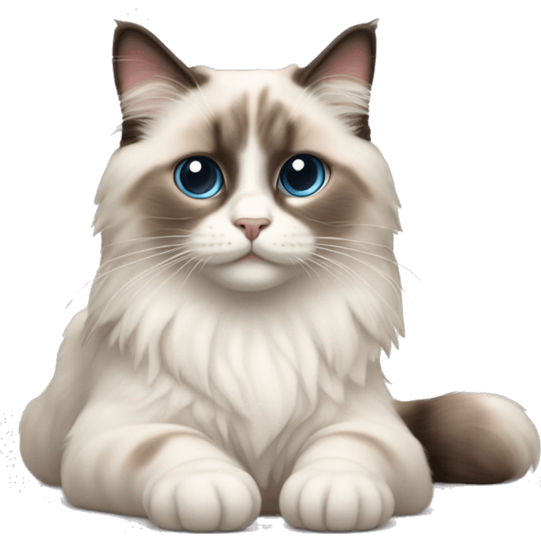 cute ragdoll cat with a small smile laying down emoji