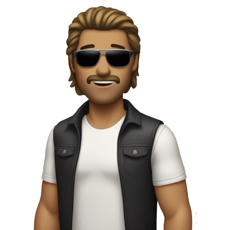 man with MULLET hairstyle with chopped sides, white skin, brown hair, sunglasses emoji