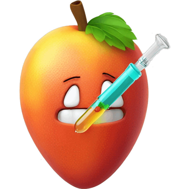 Fruit with small syringe poking it on a side emoji