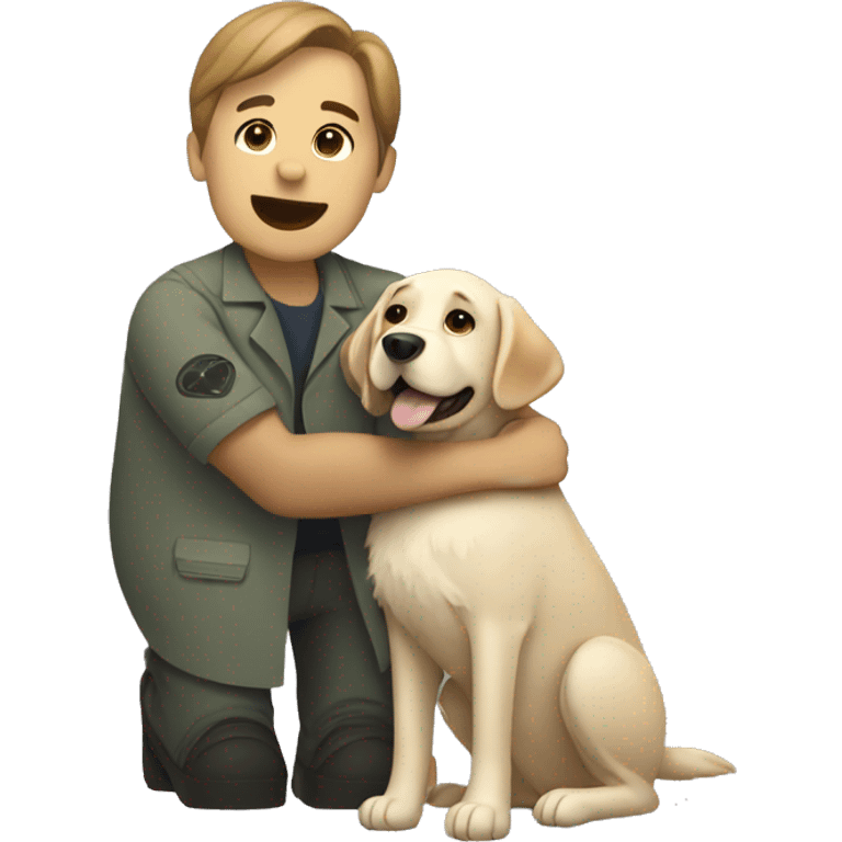 a vet hugging a shaggy labrador-like dog emoji