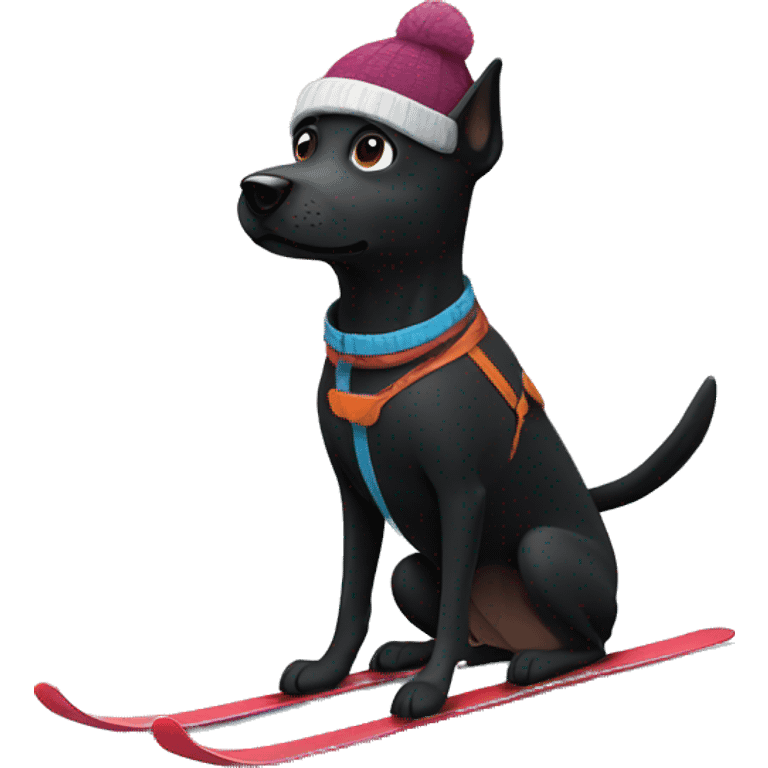 Black dog skiing with a hat  emoji