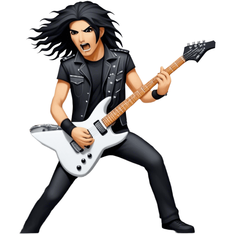 Icon for Heavy Metal: Anthrax band performing live on stage with electric guitars, drums, and a vocalist. The crowd is energetic, with heavy metal vibes. The design should capture the raw power and intensity of a live metal concert. Transparent background. emoji